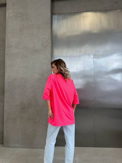 Женская яркая свободная футболка оверсайз SH268 цвет неоновый розовый, размер onesize 42/48 | Зображення 2