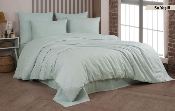 Постільна білизна Cotton Shine Stripe Satin 200х220 Su Yesili
