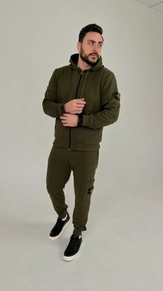 Спортивний костюм Stone Island з худі на молнії хакі | Зображення 1