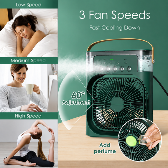 Вентилятор кондиционер увлажнитель 3в1 с контейнером для льда Mini Portable USB Air Cooling Fan 9418 Зеленый | Зображення 2