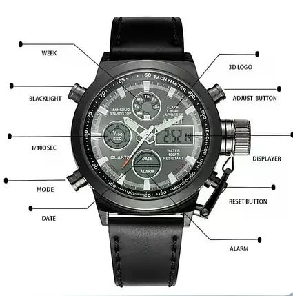 Чоловічий наручний годинник AMST Watch чорний • Стильний кварцовий годинник на руку в чорному кольорі для щоденного носіння, | Зображення 4