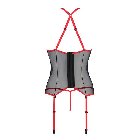 Корсет з пажами Passion SATARA CORSET L/XL red, стрінги, мереживо, застібки спереду та ззаду | Зображення 3