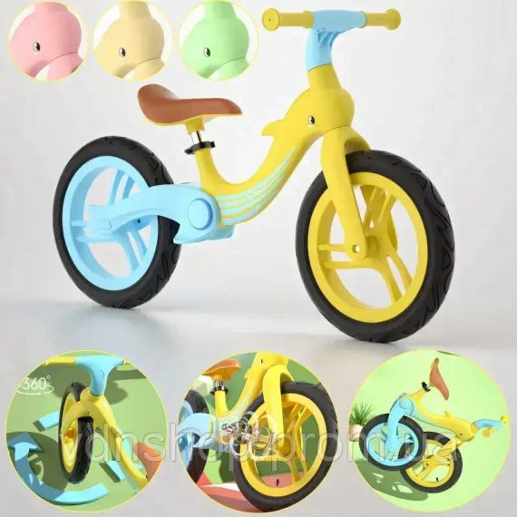 Велобег с дельфином, складной беговел от 2 до 5 лет, надувные колеса 12", нагрузка до 40 кг, ВА03 4 кг | Зображення 8