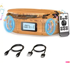 Портативний CD-плеєр Boombox CD Player BP2211 з динаміками, Bluetooth, FM-радіо, USB, AUX, акумуляторний, чорний