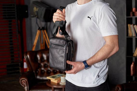 Сумка с клапаном через плече шкіряна чорна Tiding Bag TD-20033 | Зображення 3