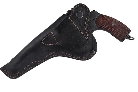 Кобура під Наган поясна  прихованого носіння не формована зі скобою шкіряна чорна | Зображення 1