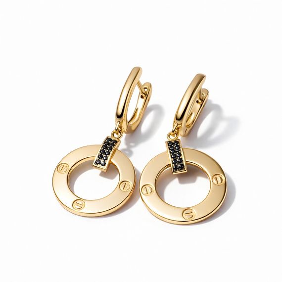 Серьги из желтого золота с черными фианитами S-0375 | Зображення 1