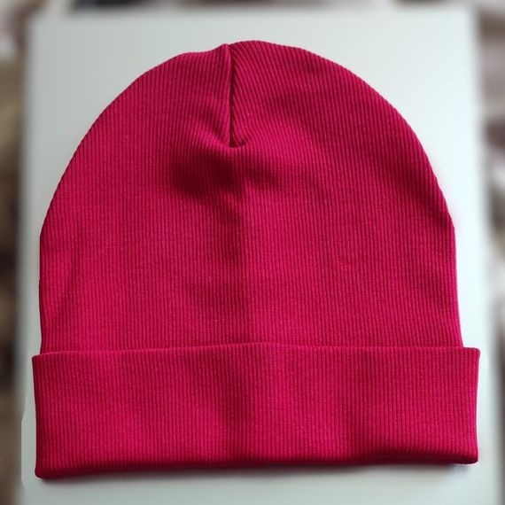 Шапка дитяча 5-12 років 52-54см червона подвійна з відворотом весна/осінь бавовна