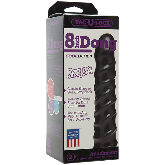 Дилдо Doc Johnson CodeBlack - 8 Inch Raging Vac-U-Lock із стимулювальним рельєфом, діаметр 3,8 см | Зображення 1