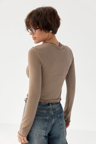 Жіночий лонгслів із хвилеподібною окантовкою - кавовий цвет, S (є розміри) | Зображення 1