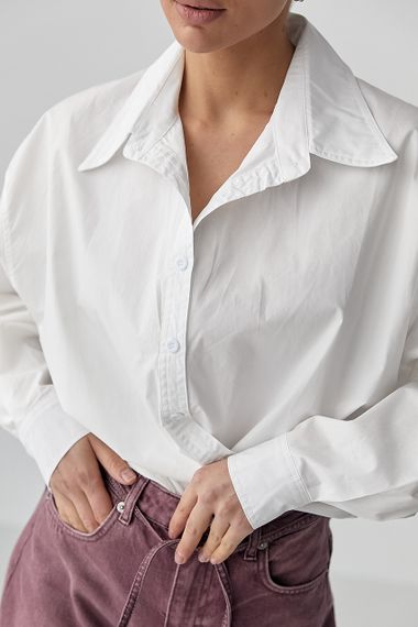 Широка класична сорочка на ґудзиках - молочний цвет, ONE SIZE (є розміри) | Зображення 3