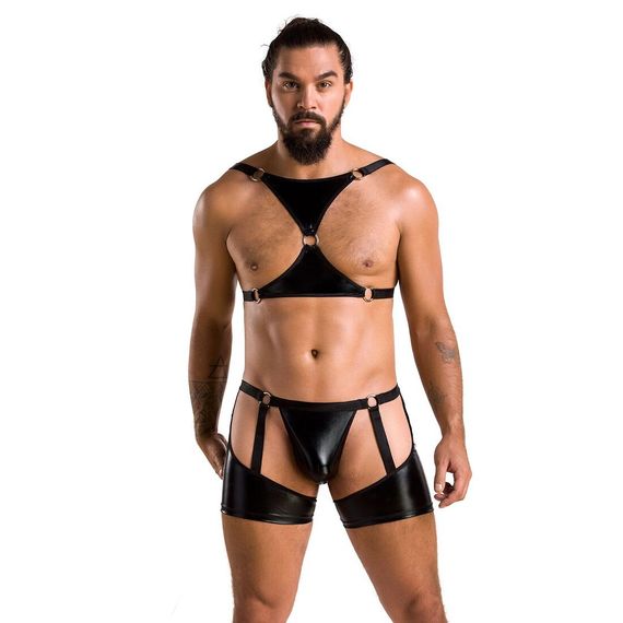 Комплект еротичної чоловічої білизни Passion 047 SET JOHN XXL/XXXL Black, труси, портупея | Зображення 2