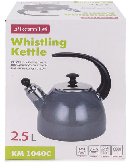 Чайник емальований Kamille "Boiling Water" 2.5л зі свистком, індукційний, сірий | Зображення 6