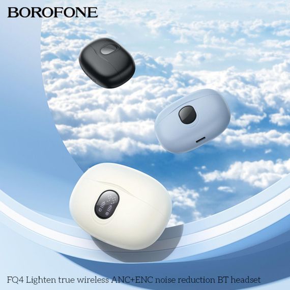 Бездротові навушники BOROFONE FQ4 Lighten true wireless ANC+ENC noise reduction BT headset Milky white | Зображення 3