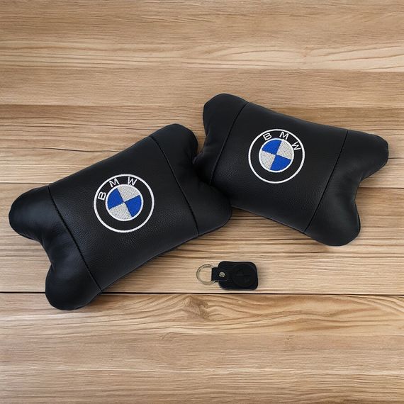 Авто подушки 2 шт — набор BMW из натуральной кожи, на подголовник в машину, Автомобильная OC-135 подушка БМВ | Зображення 2