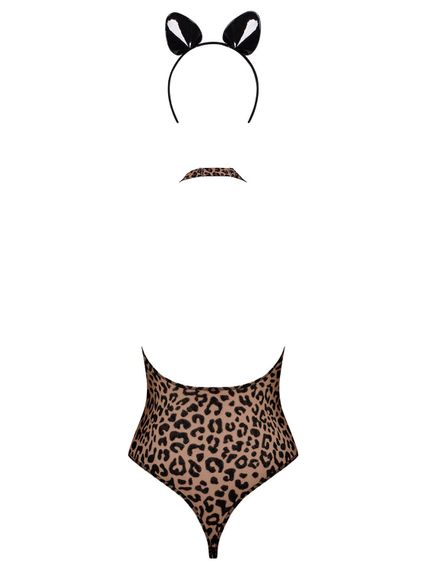 Эротический костюм леопарда Obsessive Leocatia teddy L/XL, боди, обруч с ушками | Зображення 5