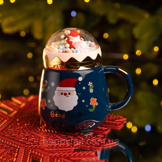 Чашка порцелянова з кришкою Christmas 400 (мл) Синій Yiwu FM-CS-41B | Зображення 1