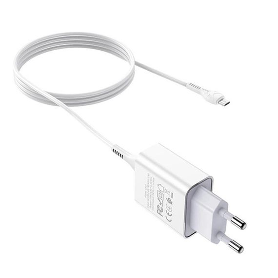 Набір СЗУ 110-240V HOCO C81A 1xUSB+кабель Micro, 2.1A, кабель 1м, White, Blister