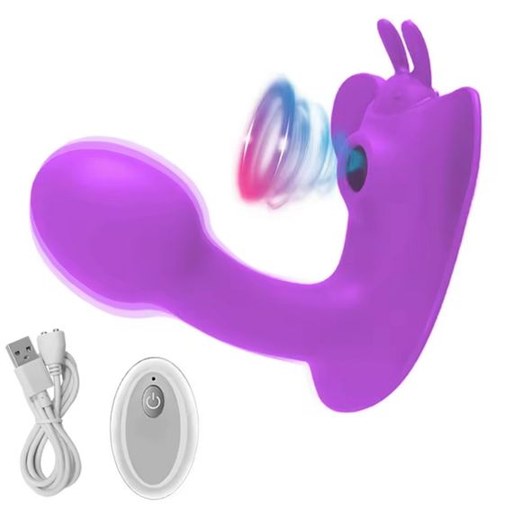 Вібромасажер метелик "Multifunctional butterfly", 10 режимів вібрації та вакууму, пульт д.у, колір фіолетовий sexstyle | Зображення 1