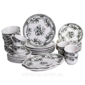 Столовий набір посуду 32 предмети на 6 осіб Vintage Elegant порцеляновий Чорний YY78-7A