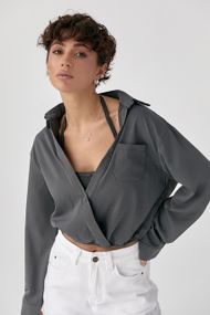 Коротка сорочка у комплекті з майкою в рубчик - сірий цвет, ONE SIZE (є розміри)