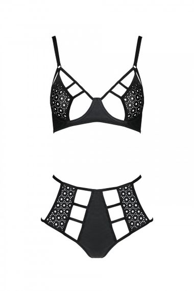 Комплект із еко-шкіри бюстгальтер та трусики з перфорацією Passion Tamaris Set, Чорний, 2XL, 3XL, 2XL/3XL, Великі розміри | Зображення 2