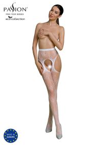 Еротичні колготки-бодістокінг Passion ECO S001 white, з доступом, декор метелики, підв’язки, One size