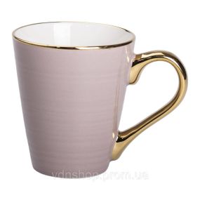 Кружка фарфоровая с золотым ободком и позолоченной ручкой 320 (мл) Кремовая RX-N240624CR