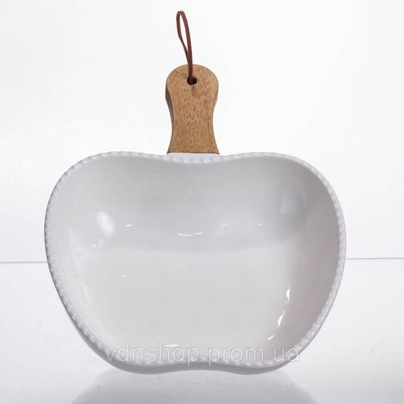 Тарелка фарфоровая глубокая с ручкой Яблоко 25×20×5 (см) Белый ZJH-15-6 | Зображення 1