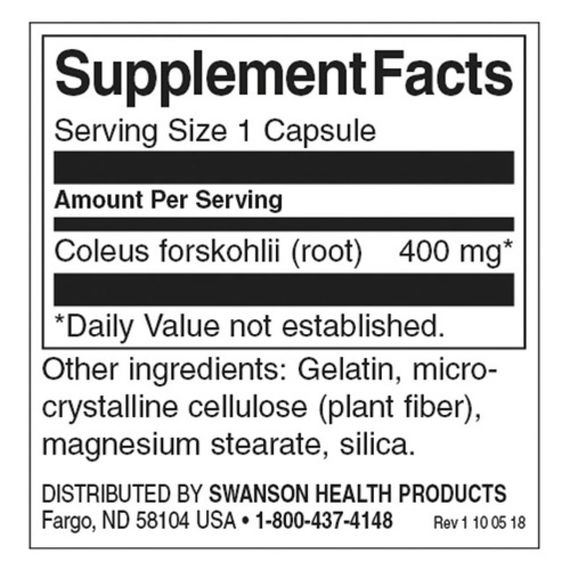 Экстракт для похудения Swanson Coleus Forskohlii 400 mg 60 Caps | Зображення 1