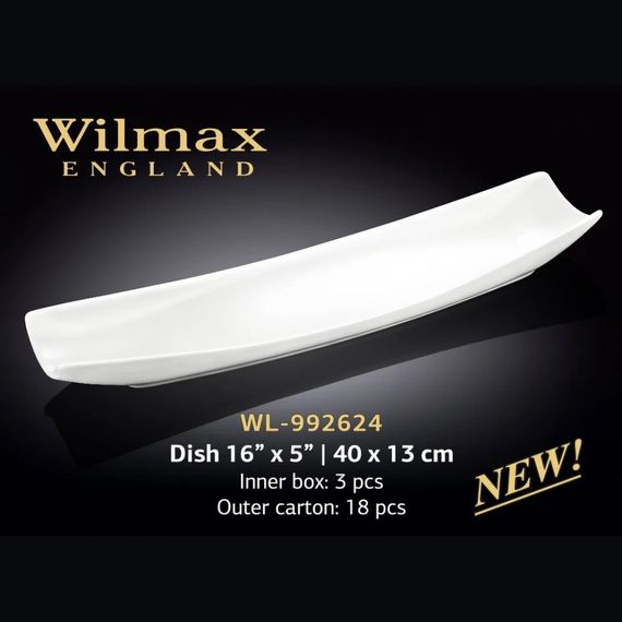 Блюдо порцелянове Wilmax WL-992624 прямокутне 40×13 см біле для сервірування та подавання | Зображення 1