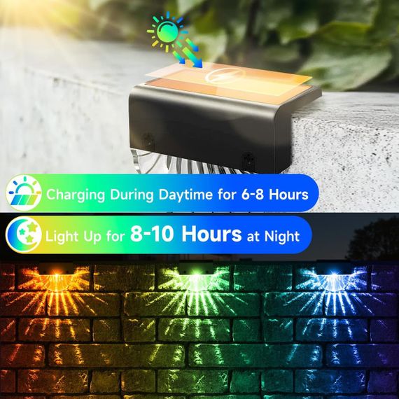Світильники садові сонячні LED, набір 6 шт, тепле біле світло 7 кольорів, освітлення для сходів, тераси, двору IP55 водонепроникні | Зображення 2