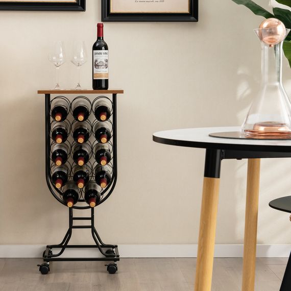 Стелаж винний Costway Mobile Sommelier на коліщатках у формі келиха на 14 пляшок коричневий | Зображення 2