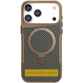 TPU+PC чохол Metal Buttons with MagSafe Carbon Ring для Apple iPhone 17 (6.3") Золотий