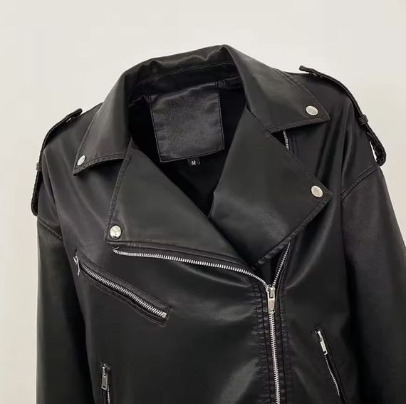 Жіноча куртка косуха з еко шкіри колір чорний, розмір S  Nb02123 | Зображення 5