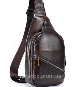 Мужской кожаный рюкзак на одно плечо 18х32х7, сумка-слинг для города TIDING BAG MK03983 коричневая