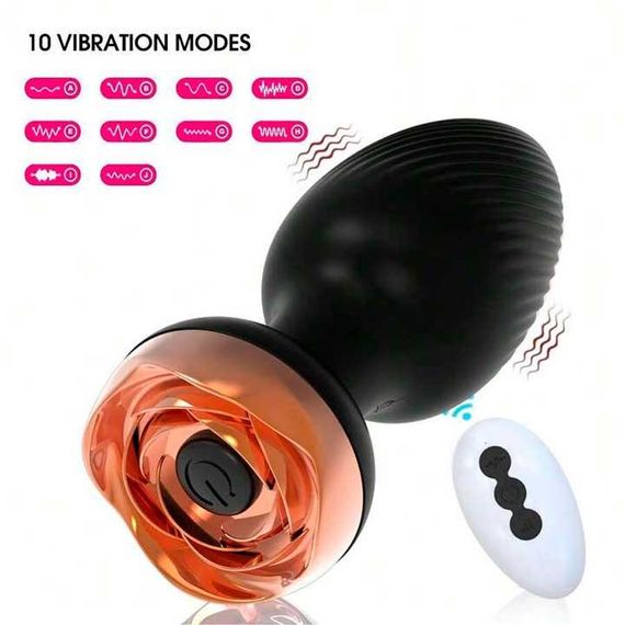 Силікональний анальний корок із вібрацією Rose з Д/К 3,5*9 см. Чорний — Анальні іграшки | Зображення 1