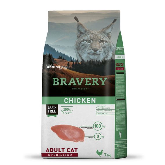 Корм Bravery Cat Adult Sterilized Chicken сухой с курицей для стерилизованных котов 7 кг