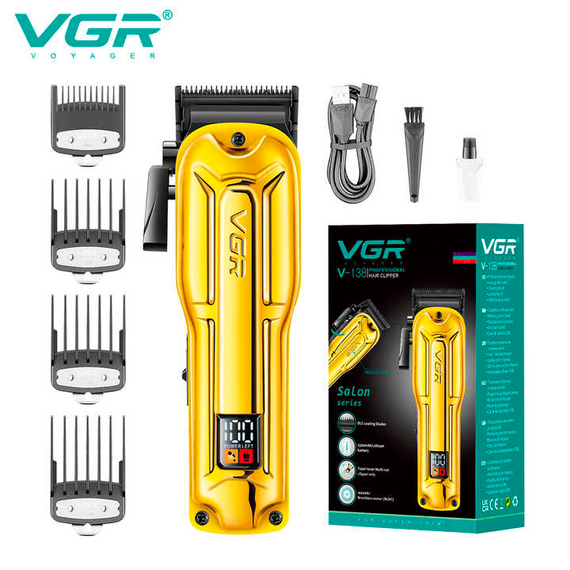Акумуляторна машинка для стрижки VGR V-138 GOLD, 4 насадки, 7000 RPM, 2500 mAh, LED дисплей | Зображення 4