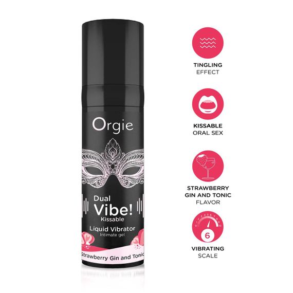 Рідкий вібратор Orgie Dual Vibe! Strawberry Gin & Tonic Kissable Liquid Vibrator, 15 мл Sex Aura | Зображення 2