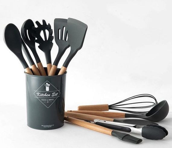 Набор кухонных предметов Silicone kitchen utensils set 12 предметов Черный | Зображення 1