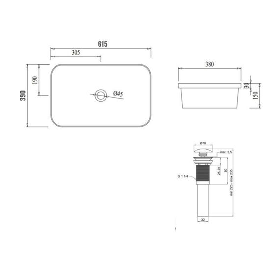 Комплект Qtap Scorpio: Раковина врізна прямокутна 615х390х150 мм White + Донний клапан PU02 | Зображення 1