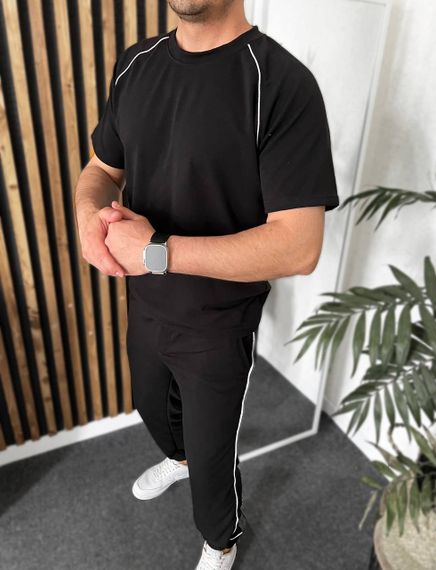 Мужской спортивный костюм с футболкой и штанами VL1016 цвет черный, размер 50/52 | Зображення 2