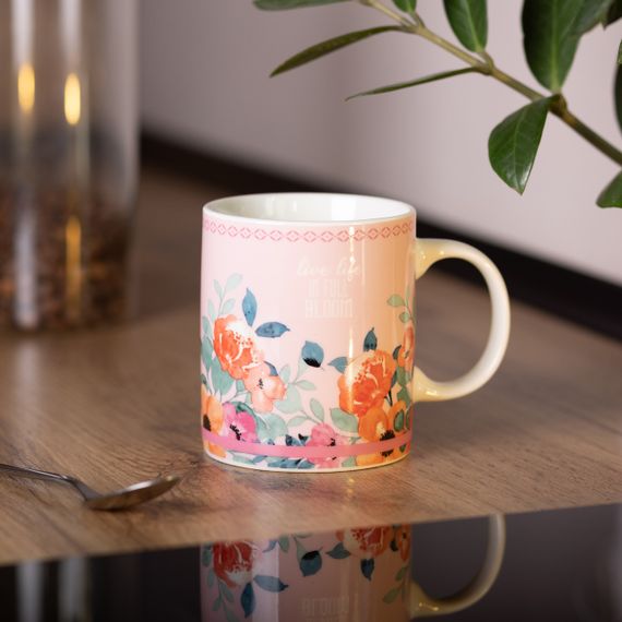 Кружка фарфоровая с цветочным принтом 400 (мл) для чая и кофе Розовая RX-N240139P | Зображення 3