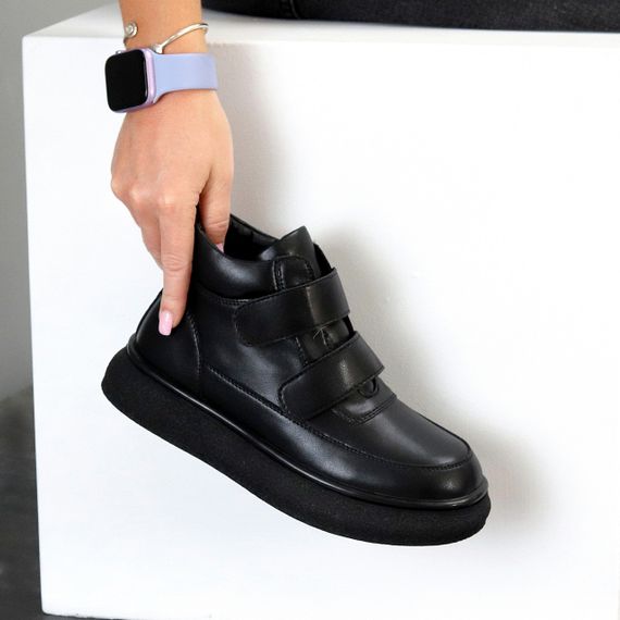 Крутые спортивные зимние черные ботинки натуральная кожа на липучках | Зображення 1