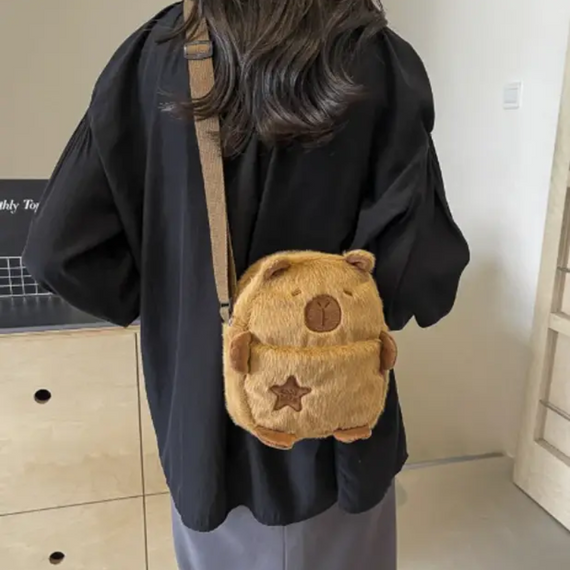 Плюшева сумочка для дівчинки Капібара через плече, крос-боді Capybara коричнева | Зображення 1