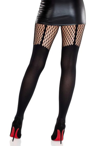 Колготки Leg Avenue Garter Illusion Tights with Net Detail One Size Black sexstyle | Зображення 1
