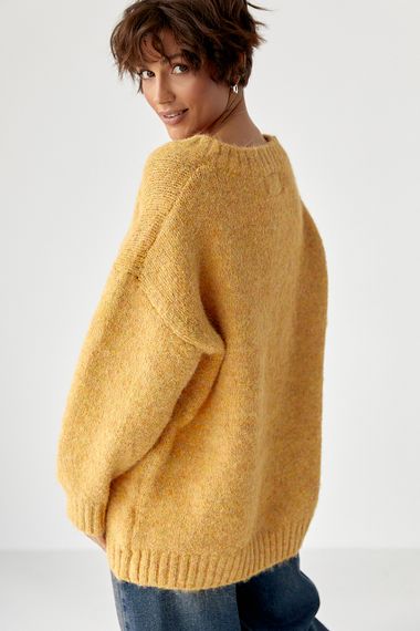 В'язаний пуловер у вільному фасоні - гірчичний цвет, ONE SIZE (є розміри) | Зображення 1