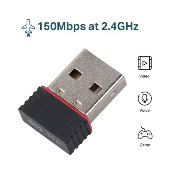 Wi-Fi сетевой приём сигнала, мини адаптер, Wi-Fi без драйвера, 2,4G USB Plug and Play, B/G/N/AX | Зображення 4