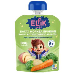 Пюре овощное батат-морковь-брокколи Elfik Magic 80 г х 10 шт